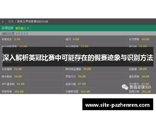 深入解析英冠比赛中可能存在的假赛迹象与识别方法