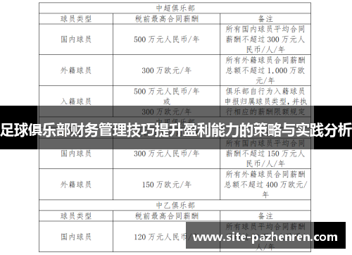 足球俱乐部财务管理技巧提升盈利能力的策略与实践分析